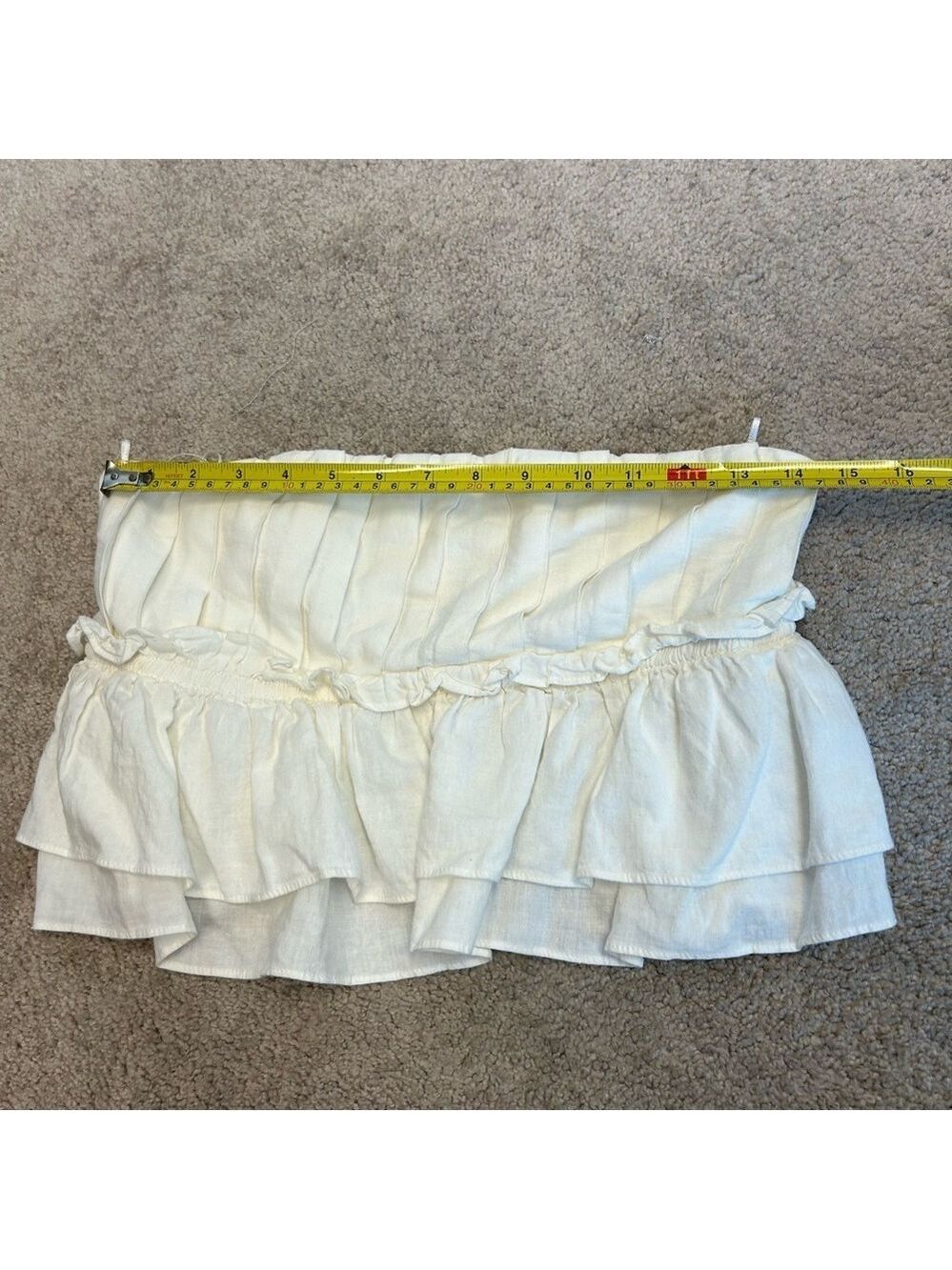 Zara white pleated ruched layered ruffle frill strapless open back top blouse M - Picture 9 of 14